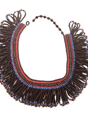 Vintage Native American Twisted Seed Bead BoHo Collar Necklace Handmade
